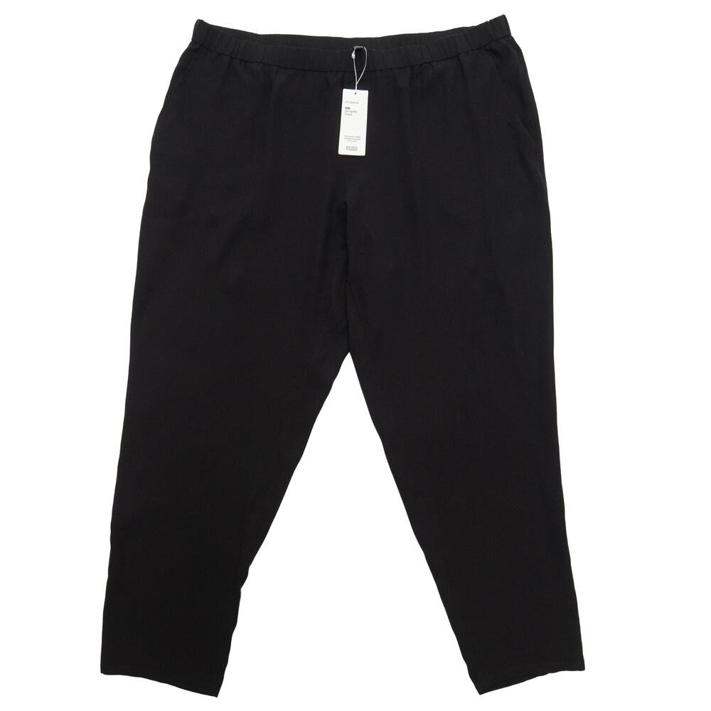 Eileen Fisher Black System 100% Silk Georgette Crepe Slouchy Ankle Pants Size XL